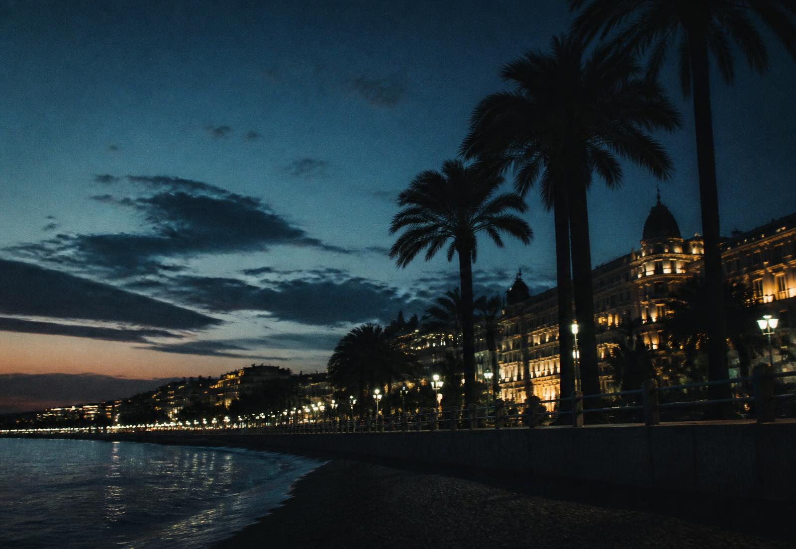 Cannes seafront at blue hour