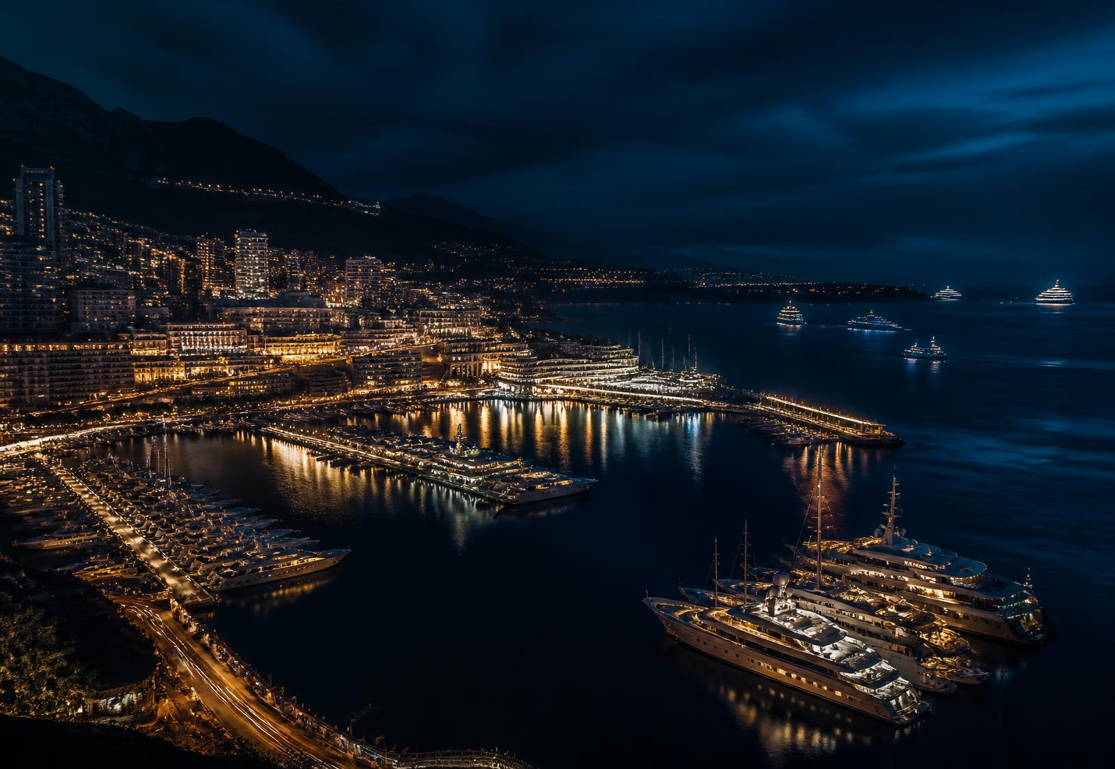 Monaco harbour at night